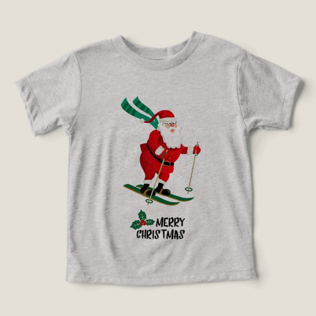 Merry Christmas Skiing Santa Claus Winter Holidays Toddler T-shirt (Design Front)