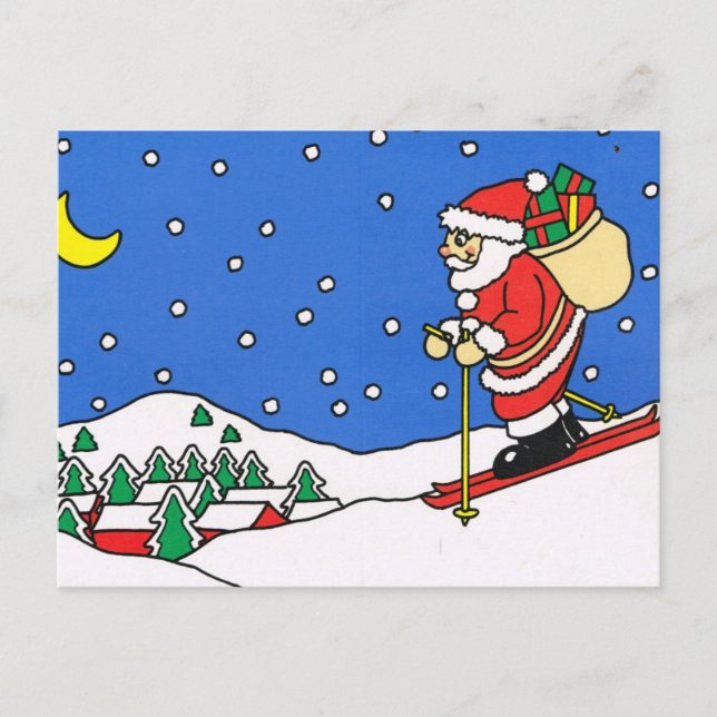 Merry Christmas, Skiing Santa Holiday Postcard (Front)