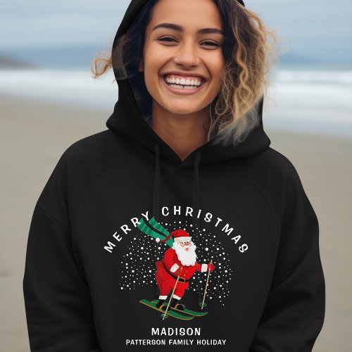 Merry Christmas Skiing Santa Winter Personalized Hoodie