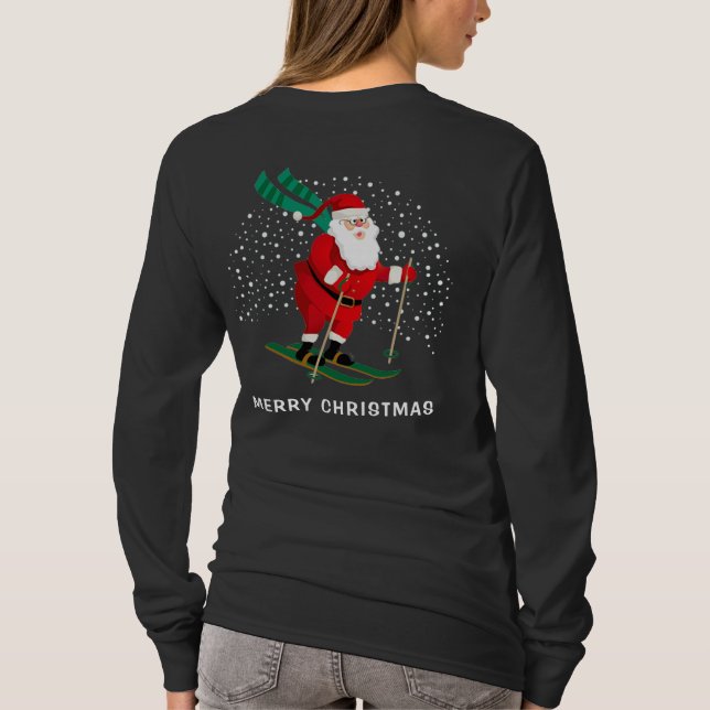 Merry Christmas Skiing Santa Winter Personalized T-Shirt (Back)
