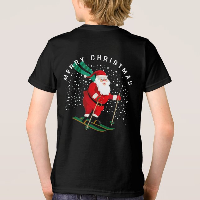 Merry Christmas Skiing Santa Winter Personalized Tri-Blend Shirt (Back)