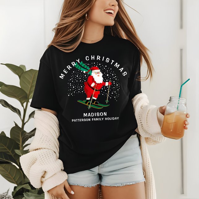 Merry Christmas Skiing Santa Winter Personalized Tri-Blend Shirt (Creator Uploaded)