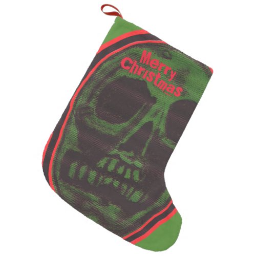 Merry Christmas Skull Green Small Christmas Stocking