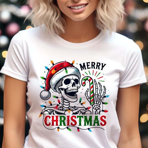 Merry Christmas Skull Holiday Lights Tri-Blend Shirt