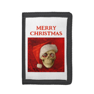 Merry Christmas. Skull wearing Santa hat Tri-fold Wallet
