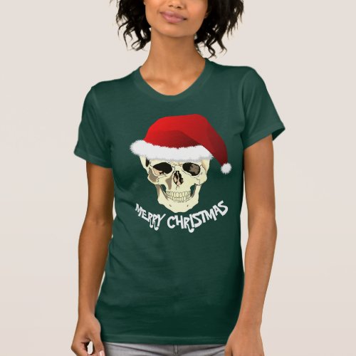 Merry Christmas Skull with Santa Hat T_Shirt