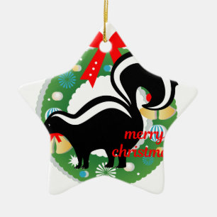 merry christmas skunk ceramic ornament