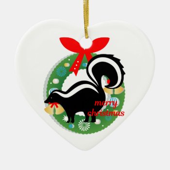 Merry Christmas Skunk Ceramic Ornament by funnychristmas at Zazzle