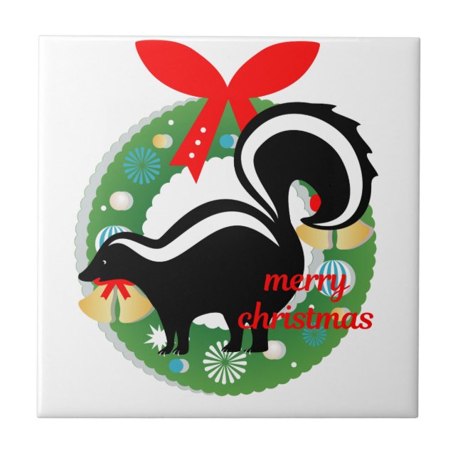 merry christmas skunk ceramic tile (Front)