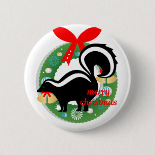 merry christmas skunk pinback button