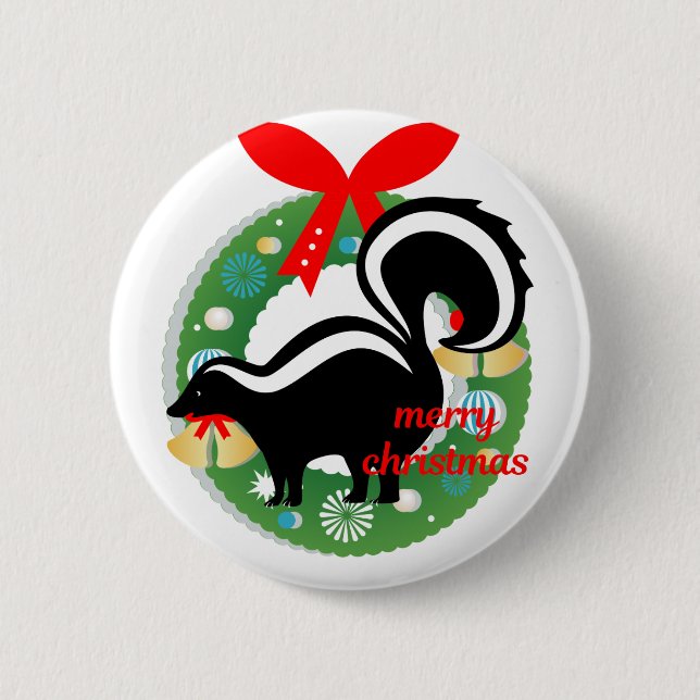 merry christmas skunk pinback button (Front)
