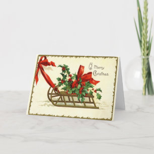Merry Christmas Sled Vintage Reproduction Card