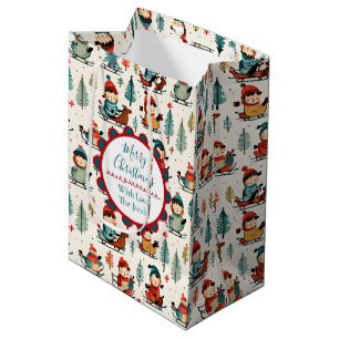 Merry Christmas Sledding Children Christmas Medium Gift Bag