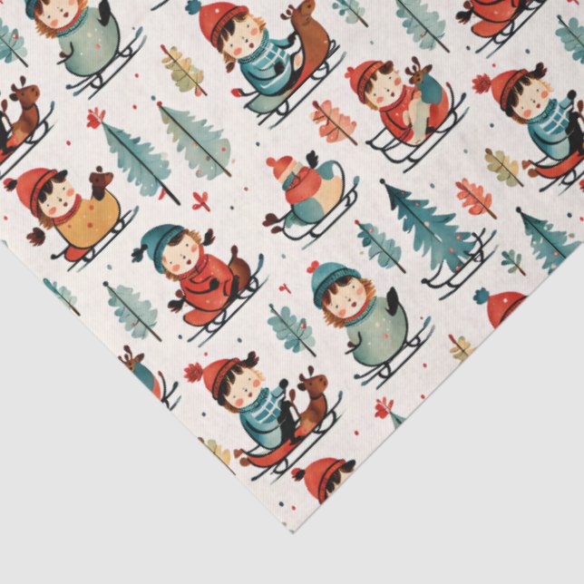 Merry Christmas  | Sledding Children Christmas Tissue Paper (Detail)