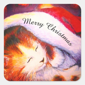 Merry Christmas sleepy kitty Square Sticker