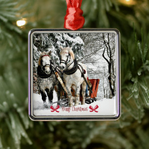 Merry Christmas! Sleigh Ride in the Country Metal Ornament