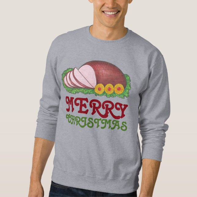Merry Christmas Sliced Holiday Ham Ugly Sweater (Front)