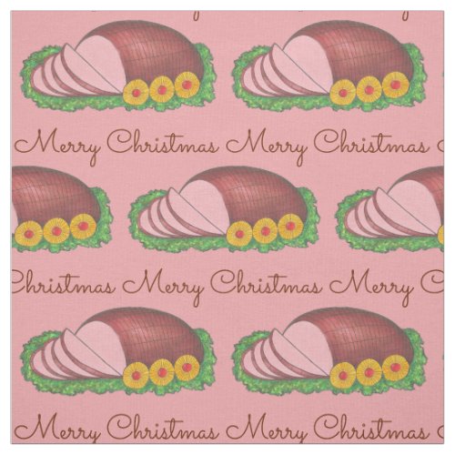 Merry Christmas Sliced Pink Holiday Ham Dinner Fabric