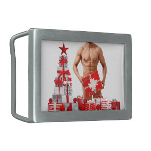 Merry Christmas SlipperyJoe red white silver gift  Belt Buckle