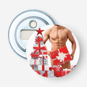 Merry Christmas SlipperyJoe red white silver gift Bottle Opener