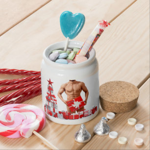 Merry Christmas SlipperyJoe red white silver gift Candy Jar