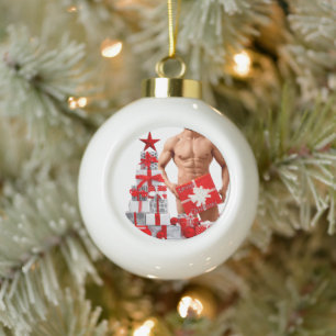 Merry Christmas SlipperyJoe red white silver gift Ceramic Ball Christmas Ornament