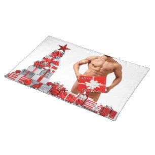 Merry Christmas SlipperyJoe red white silver gift Cloth Placemat