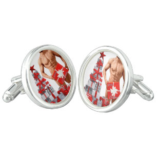 Merry Christmas SlipperyJoe red white silver gift  Cufflinks