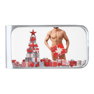 Merry Christmas SlipperyJoe red white silver gift Finish Money Clip