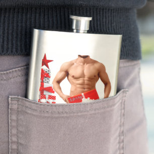 Merry Christmas SlipperyJoe red white silver gift Flask
