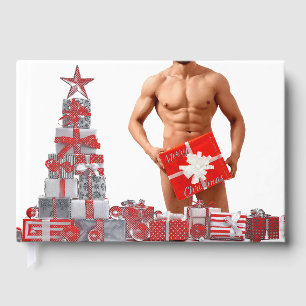 Merry Christmas SlipperyJoe red white silver gift Foil Guest Book