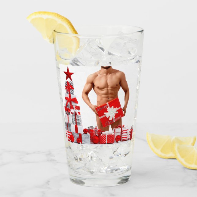 Merry Christmas SlipperyJoe red white silver gift  Glass (Front Ice)