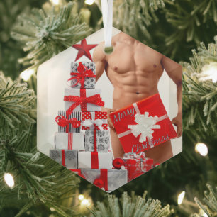 Merry Christmas SlipperyJoe red white silver gift Glass Ornament