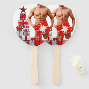 Merry Christmas SlipperyJoe red white silver gift Hand Fan