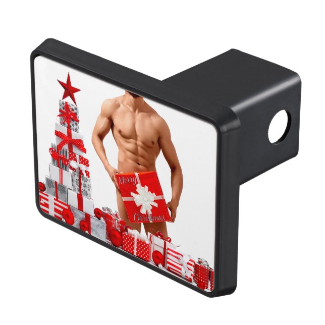 Merry Christmas SlipperyJoe red white silver gift  Hitch Cover (Top Right)