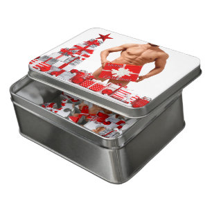 Merry Christmas SlipperyJoe red white silver gift Jigsaw Puzzle