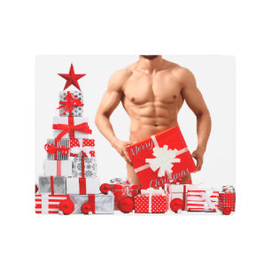 Merry Christmas SlipperyJoe red white silver gift Metal Print