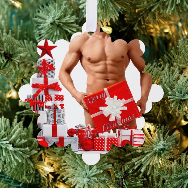 Merry Christmas SlipperyJoe red white silver gift  Ornament Card (Insitu (Tree))