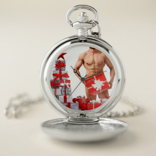 Merry Christmas SlipperyJoe red white silver gift  Pocket Watch