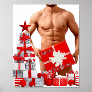 Merry Christmas SlipperyJoe red white silver gift Poster