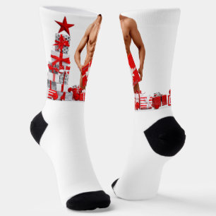Merry Christmas SlipperyJoe red white silver gift Socks