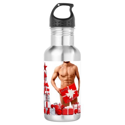 Merry Christmas SlipperyJoe red white silver gift  Stainless Steel Water Bottle