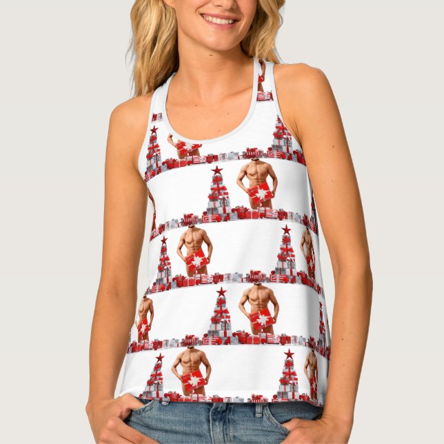 Merry Christmas SlipperyJoe red white silver gift  Tank Top (Front)