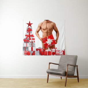 Merry Christmas SlipperyJoe red white silver gift Tapestry