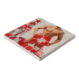Merry Christmas SlipperyJoe red white silver gift  Trivet