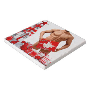 Merry Christmas SlipperyJoe red white silver gift Trivet
