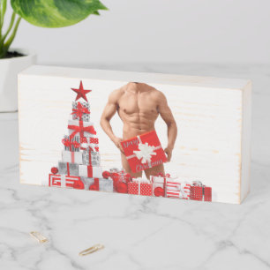 Merry Christmas SlipperyJoe red white silver gift Wooden Box Sign