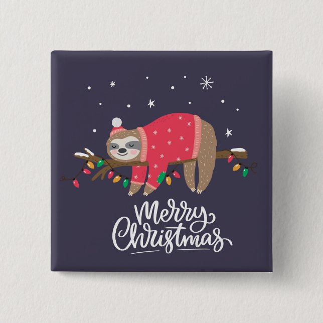 Merry Christmas Sloth Button (Front)