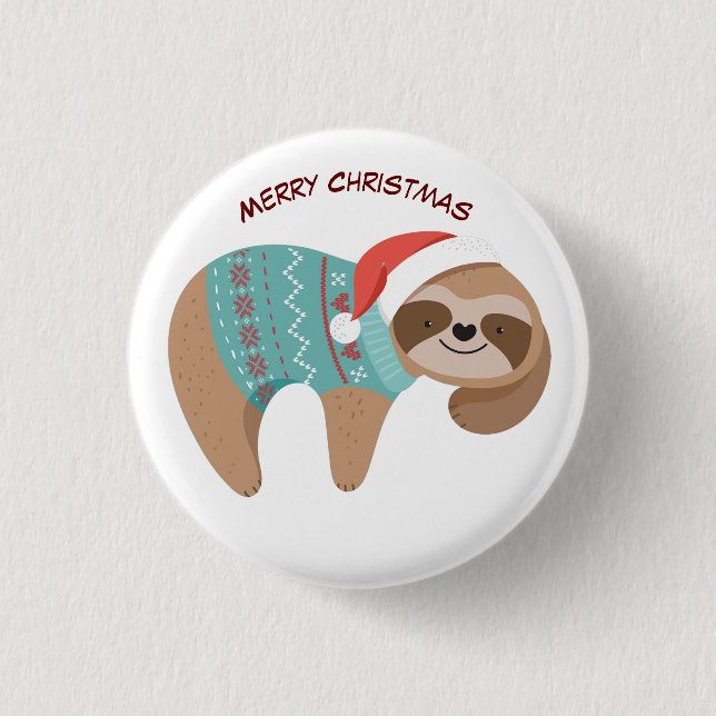 Merry Christmas Sloth   Button (Front)