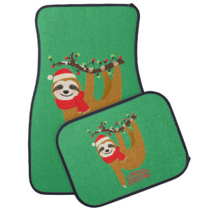 Merry Christmas Sloth Car Floor Mat